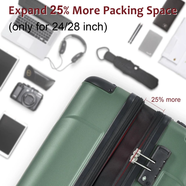 Alt view image 3 of 7 - Hardshell Luggage, Lightweight ABS Suitcases with Double Wheels Expandable 28 Inch Checked Luggage, Green, ABS, Hard