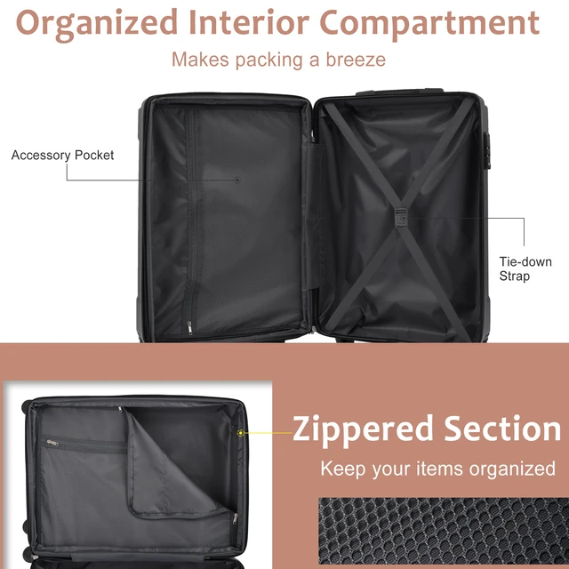 Alt view image 5 of 7 - Hardshell Luggage, Lightweight ABS Suitcases with Double Wheels Expandable 28 Inch Checked Luggage, Black Brown, ABS