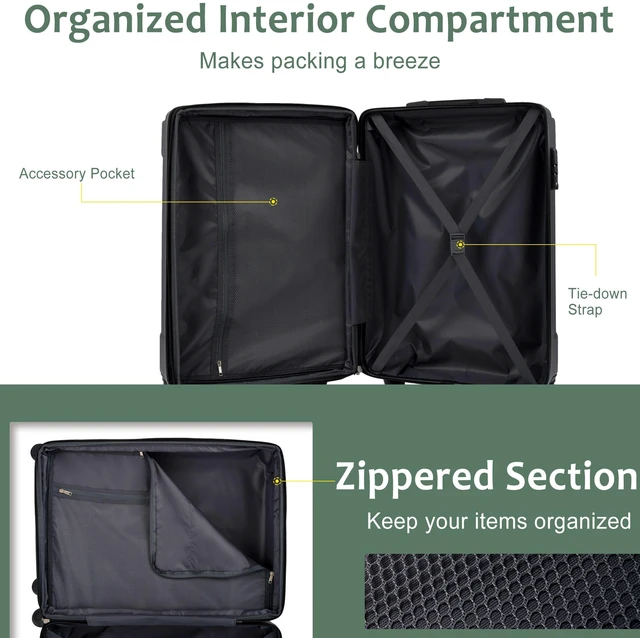 Alt view image 5 of 7 - Hardshell Luggage, Lightweight ABS Suitcases with Double Wheels Expandable 28 Inch Checked Luggage, Green, ABS, Hard