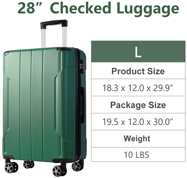 Alt view image 6 of 7 - Hardshell Luggage, Lightweight ABS Suitcases with Double Wheels Expandable 28 Inch Checked Luggage, Green, ABS, Hard