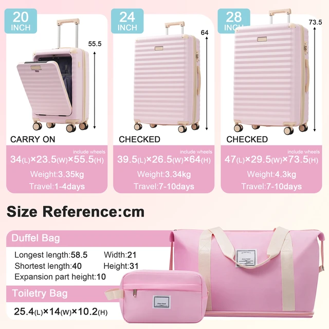 Alt view image 3 of 7 - Luggage Sets 5 Piece with Front Opening, Hardside Expandable Carry Suitcase with Spinner Wheels TSA Lock USB Port Cup