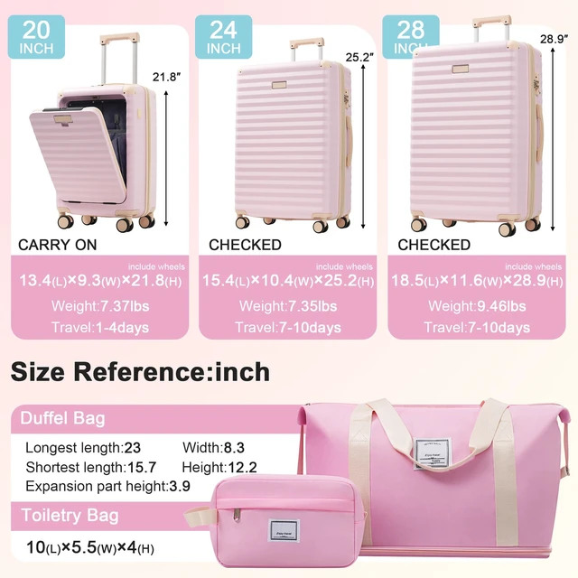 Alt view image 4 of 7 - Luggage Sets 5 Piece with Front Opening, Hardside Expandable Carry Suitcase with Spinner Wheels TSA Lock USB Port Cup