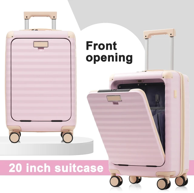 Alt view image 6 of 7 - Luggage Sets 5 Piece with Front Opening, Hardside Expandable Carry Suitcase with Spinner Wheels TSA Lock USB Port Cup