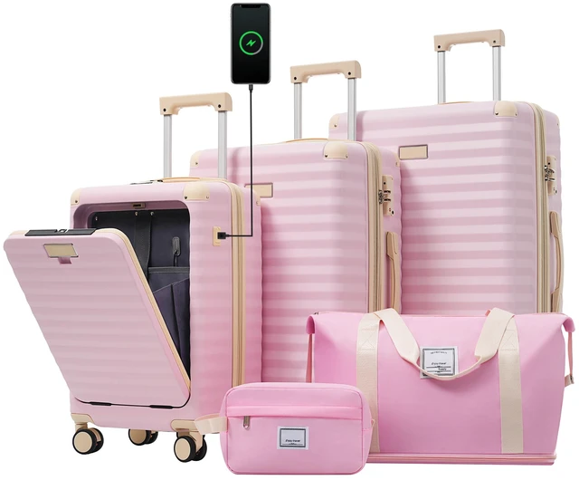 Main image of Luggage Sets 5 Piece with Front Opening, Hardside Expandable Carry Suitcase with Spinner Wheels TSA Lock USB Port Cup