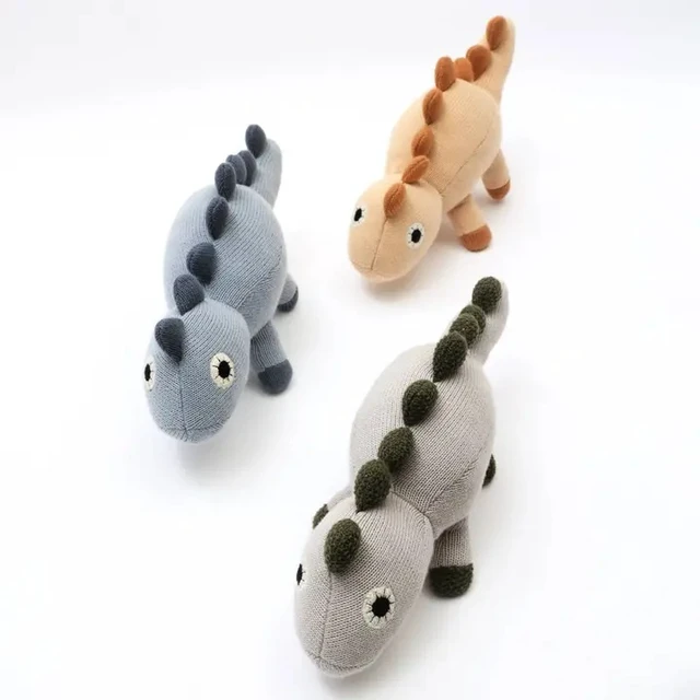 Alt view image 4 of 4 - Knitted Stuffed Dinosaur Soft Toy, Gray, Cotton, Soft Play