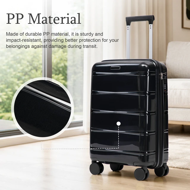 Alt view image 4 of 7 - 20 Inch Carry Suitcase with Iron Telescopic Handle, Spinner Wheels and Combination Lock Lightweight Short Travel