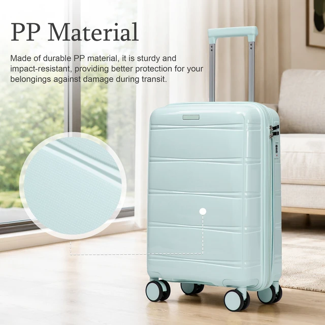 Alt view image 4 of 7 - 20 Inch Carry Suitcase with Iron Telescopic Handle, Spinner Wheels and Combination Lock Lightweight Short Travel