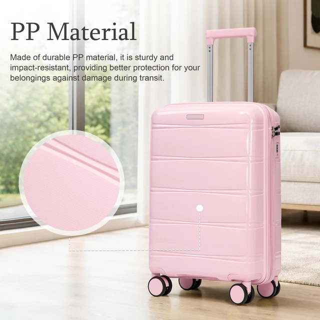 Alt view image 4 of 7 - 20 Inch Carry Suitcase with Iron Telescopic Handle, Spinner Wheels and Combination Lock Lightweight Short Travel