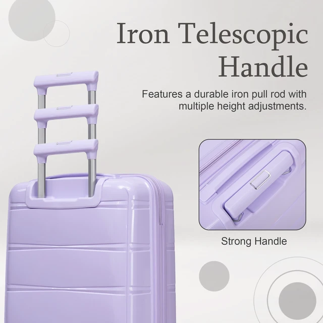Alt view image 6 of 7 - 20 Inch Carry Suitcase with Iron Telescopic Handle, Spinner Wheels and Combination Lock Lightweight Short Travel