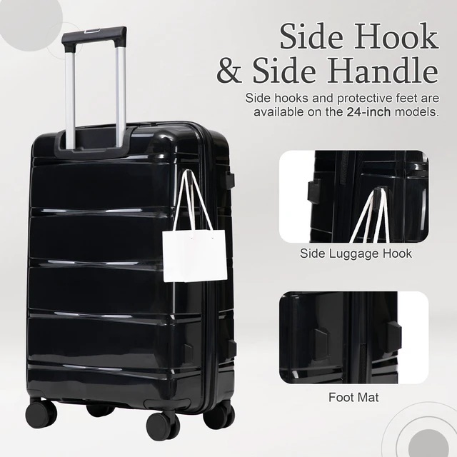 Alt view image 6 of 7 - 24 Inch Suitcase with Side Hook and Side Handle, Iron Telescopic Handle Spinner Wheels and Combination Lock Hard Shell