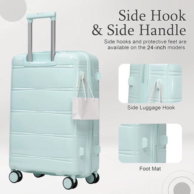 Alt view image 6 of 7 - 24 Inch Suitcase with Side Hook and Side Handle, Iron Telescopic Handle Spinner Wheels and Combination Lock Hard Shell