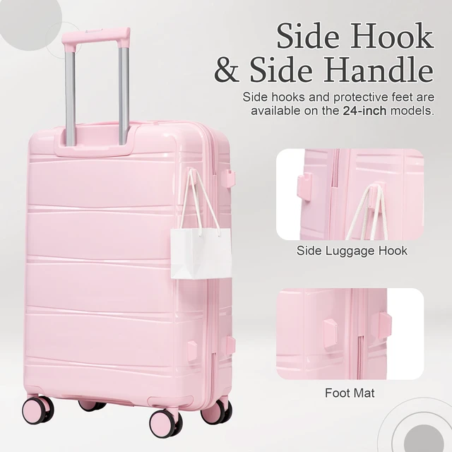 Alt view image 7 of 7 - 24 Inch Suitcase with Side Hook and Side Handle, Iron Telescopic Handle Spinner Wheels and Combination Lock Hard Shell