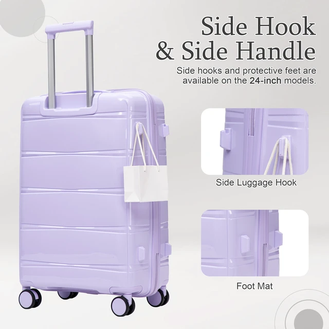 Alt view image 7 of 7 - 24 Inch Suitcase with Side Hook and Side Handle, Iron Telescopic Handle Spinner Wheels and Combination Lock Hard Shell