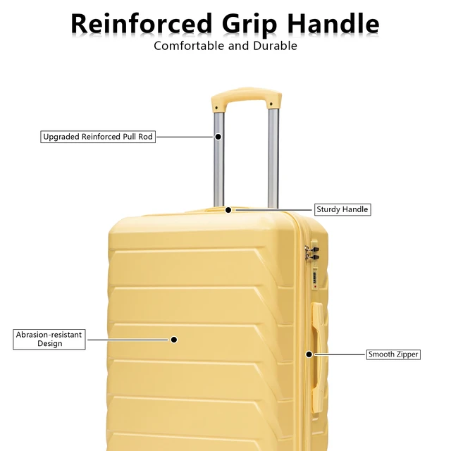 Alt view image 4 of 7 - 3 Piece Luggage Set 20 24 28 Inch, ABS Hardshell New Upgraded Iron Handle Combination Lock 360° Spinner Wheels Side