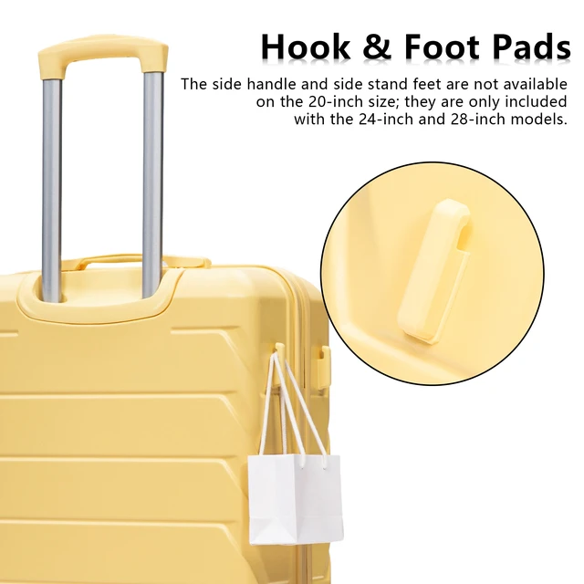 Alt view image 7 of 7 - 3 Piece Luggage Set 20 24 28 Inch, ABS Hardshell New Upgraded Iron Handle Combination Lock 360° Spinner Wheels Side