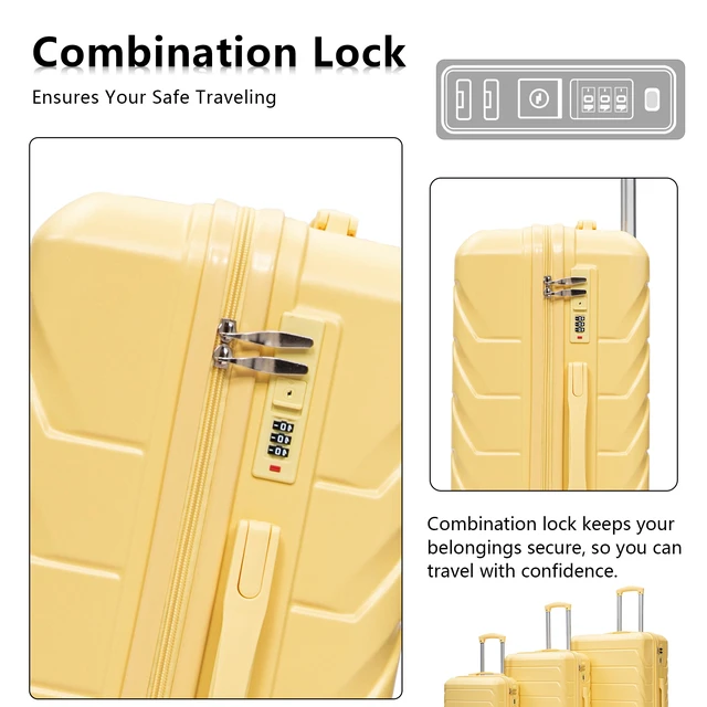 Alt view image 6 of 7 - 3 Piece Luggage Set 20 24 28 Inch, ABS Hardshell New Upgraded Iron Handle Combination Lock 360° Spinner Wheels Side