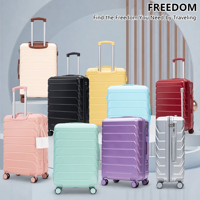 Alt view image 3 of 7 - 3 Piece Luggage Set 20 24 28 Inch, ABS Hardshell New Upgraded Iron Handle Combination Lock 360° Spinner Wheels Side