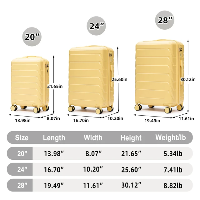Alt view image 2 of 7 - 3 Piece Luggage Set 20 24 28 Inch, ABS Hardshell New Upgraded Iron Handle Combination Lock 360° Spinner Wheels Side