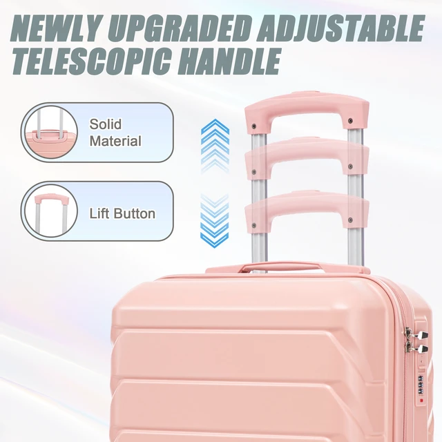 Alt view image 5 of 7 - Luggage Set 2 Piece 14 Inch Cosmetic Case 20 Inch Suitcase, ABS Hard Shell Newly Upgraded Iron Telescopic Handle