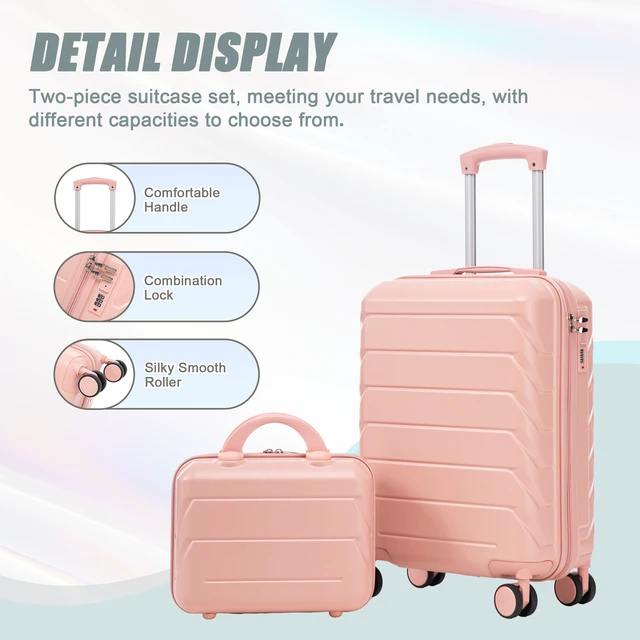 Alt view image 4 of 7 - Luggage Set 2 Piece 14 Inch Cosmetic Case 20 Inch Suitcase, ABS Hard Shell Newly Upgraded Iron Telescopic Handle