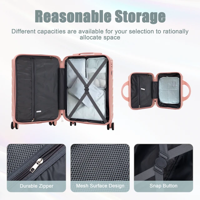 Alt view image 7 of 7 - Luggage Set 2 Piece 14 Inch Cosmetic Case 20 Inch Suitcase, ABS Hard Shell Newly Upgraded Iron Telescopic Handle