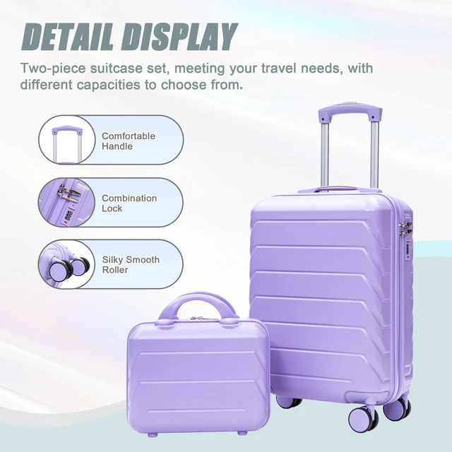 Alt view image 4 of 7 - Luggage Set 2 Piece 14 Inch Cosmetic Case 20 Inch Suitcase, ABS Hard Shell Newly Upgraded Iron Telescopic Handle