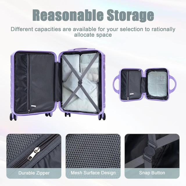 Alt view image 7 of 7 - Luggage Set 2 Piece 14 Inch Cosmetic Case 20 Inch Suitcase, ABS Hard Shell Newly Upgraded Iron Telescopic Handle