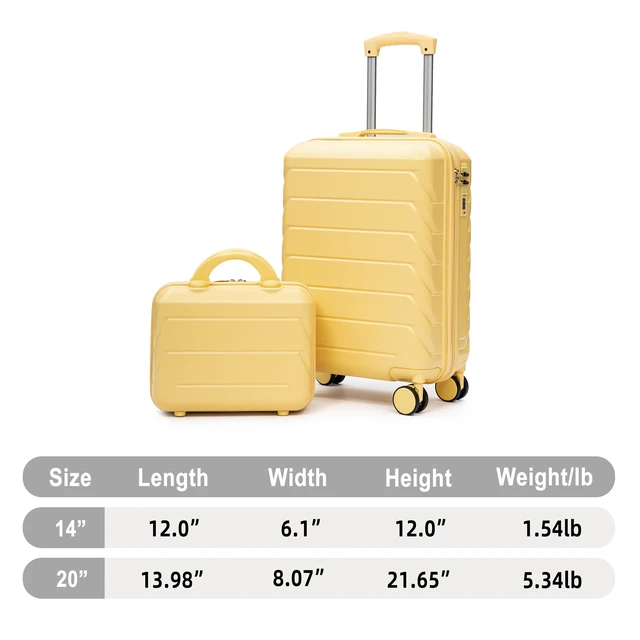Alt view image 2 of 7 - Luggage Set 2 Piece 14 Inch Cosmetic Case 20 Inch Suitcase, ABS Hard Shell Newly Upgraded Iron Telescopic Handle