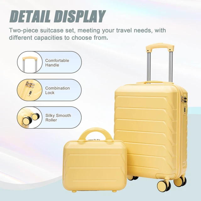 Alt view image 4 of 7 - Luggage Set 2 Piece 14 Inch Cosmetic Case 20 Inch Suitcase, ABS Hard Shell Newly Upgraded Iron Telescopic Handle