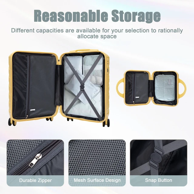 Alt view image 7 of 7 - Luggage Set 2 Piece 14 Inch Cosmetic Case 20 Inch Suitcase, ABS Hard Shell Newly Upgraded Iron Telescopic Handle
