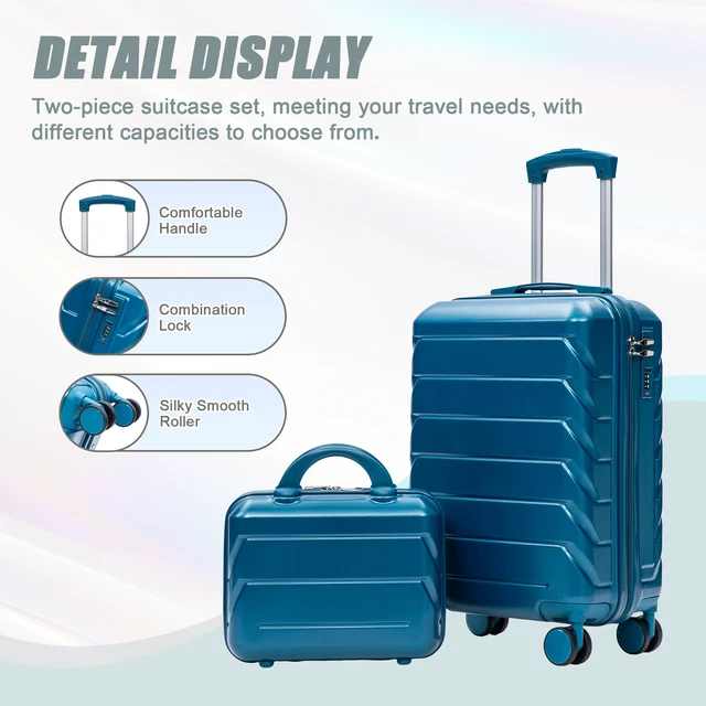Alt view image 4 of 7 - Luggage Set 2 Piece 14 Inch Cosmetic Case 20 Inch Suitcase, ABS Hard Shell Newly Upgraded Iron Telescopic Handle