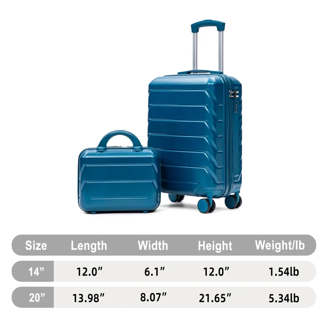 Alt view image 2 of 7 - Luggage Set 2 Piece 14 Inch Cosmetic Case 20 Inch Suitcase, ABS Hard Shell Newly Upgraded Iron Telescopic Handle