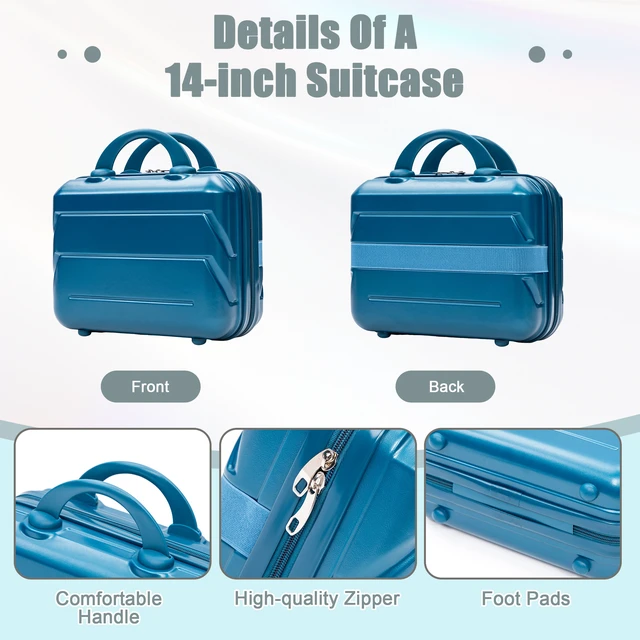 Alt view image 7 of 7 - Luggage Set 2 Piece 14 Inch Cosmetic Case 20 Inch Suitcase, ABS Hard Shell Newly Upgraded Iron Telescopic Handle