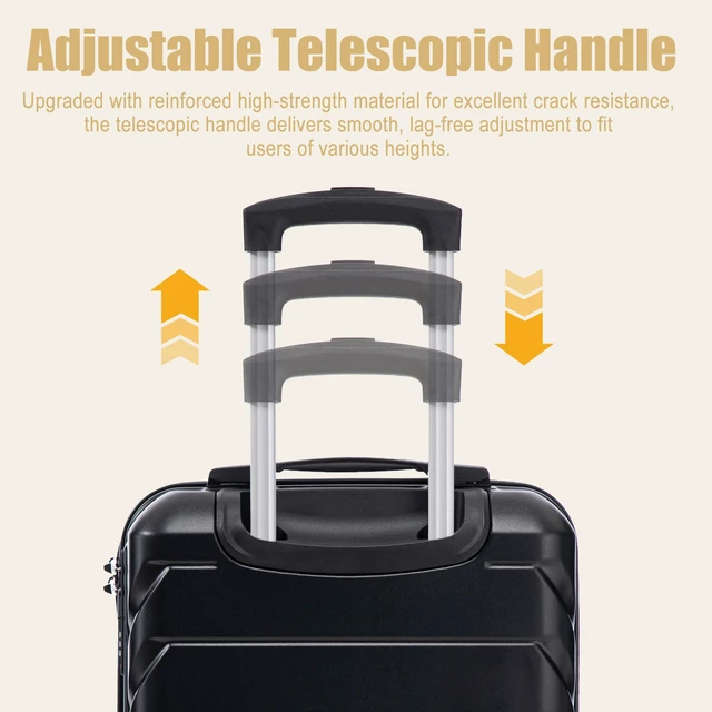 Alt view image 5 of 7 - 20 Inch ABS Hard Shell Carry Luggage, Upgraded Crack Resistant Iron Telescopic Handle Built in Combination Lock 360°