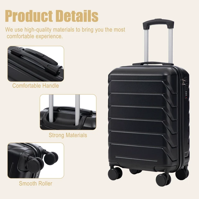 Alt view image 6 of 7 - 20 Inch ABS Hard Shell Carry Luggage, Upgraded Crack Resistant Iron Telescopic Handle Built in Combination Lock 360°