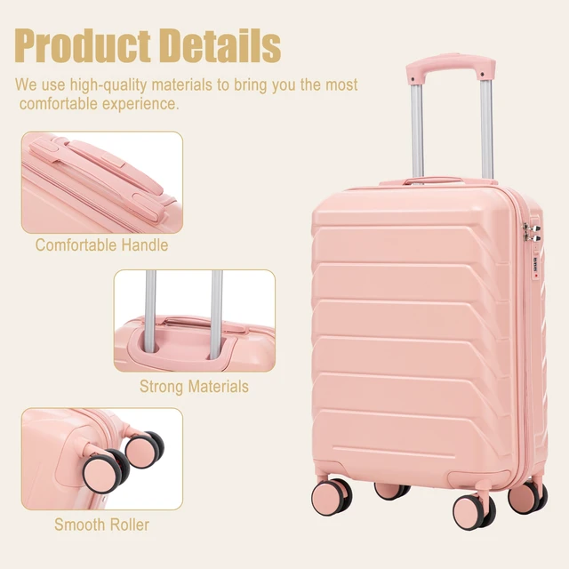 Alt view image 5 of 7 - 20 Inch ABS Hard Shell Carry Luggage, Upgraded Crack Resistant Iron Telescopic Handle Built in Combination Lock 360°