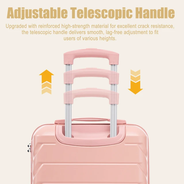Alt view image 6 of 7 - 20 Inch ABS Hard Shell Carry Luggage, Upgraded Crack Resistant Iron Telescopic Handle Built in Combination Lock 360°