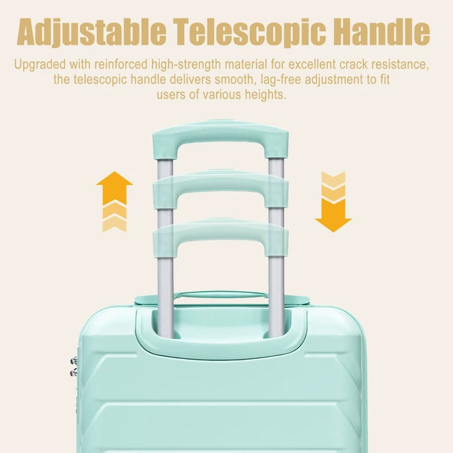 Alt view image 5 of 7 - 20 Inch ABS Hard Shell Carry Luggage, Upgraded Crack Resistant Iron Telescopic Handle Built in Combination Lock 360°