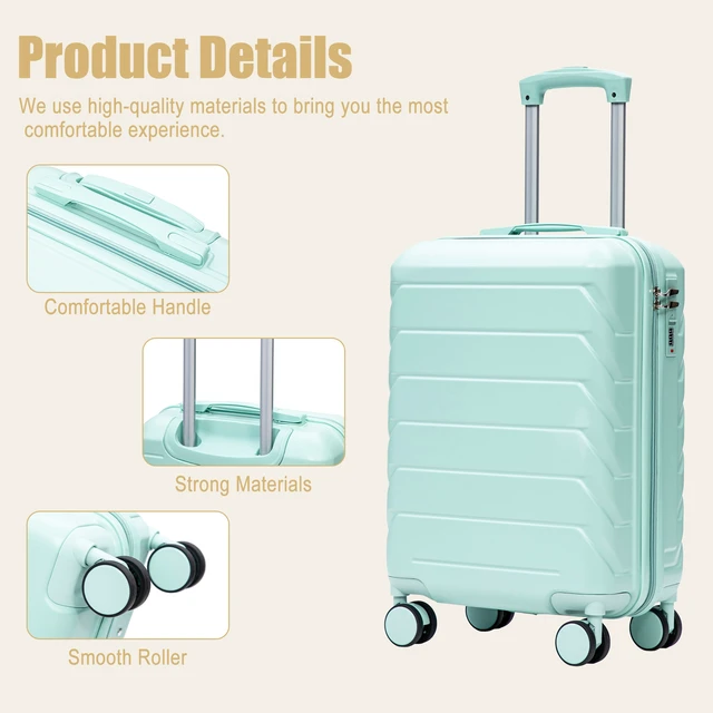 Alt view image 7 of 7 - 20 Inch ABS Hard Shell Carry Luggage, Upgraded Crack Resistant Iron Telescopic Handle Built in Combination Lock 360°