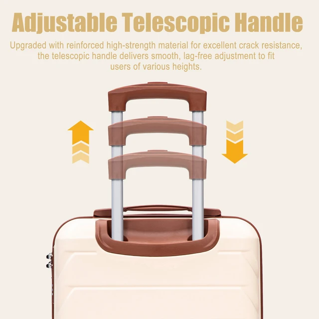 Alt view image 5 of 7 - 20 Inch ABS Hard Shell Carry Luggage, Upgraded Crack Resistant Iron Telescopic Handle Built in Combination Lock 360°