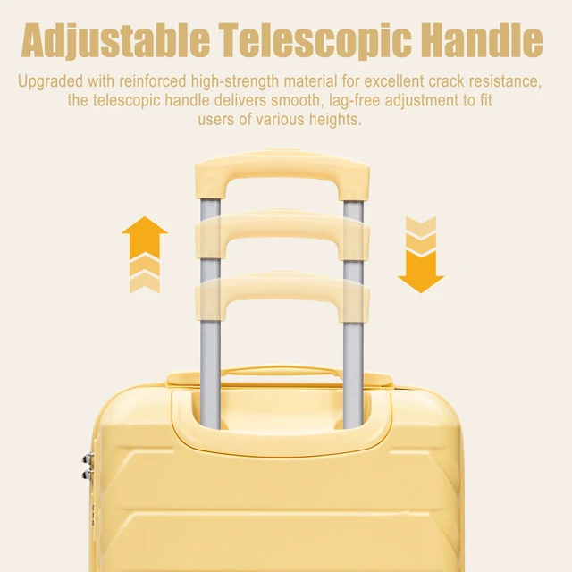 Alt view image 5 of 7 - 20 Inch ABS Hard Shell Carry Luggage, Upgraded Crack Resistant Iron Telescopic Handle Built in Combination Lock 360°