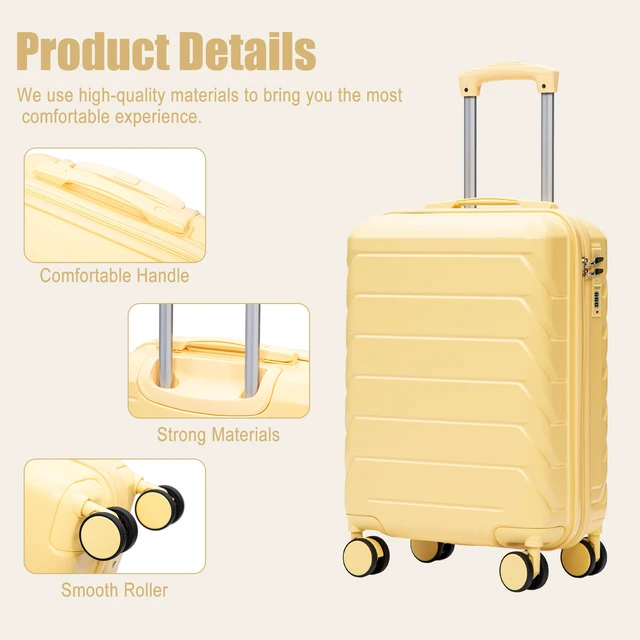 Alt view image 6 of 7 - 20 Inch ABS Hard Shell Carry Luggage, Upgraded Crack Resistant Iron Telescopic Handle Built in Combination Lock 360°