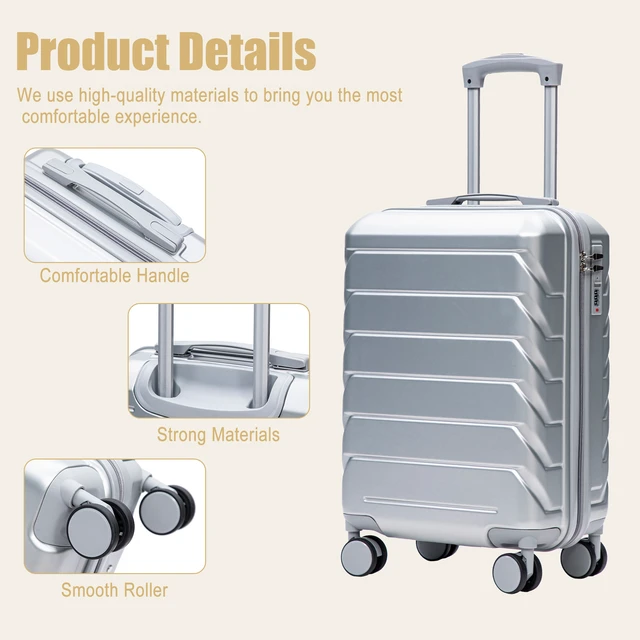 Alt view image 7 of 7 - 20 Inch ABS Hard Shell Carry Luggage, Upgraded Crack Resistant Iron Telescopic Handle Built in Combination Lock 360°
