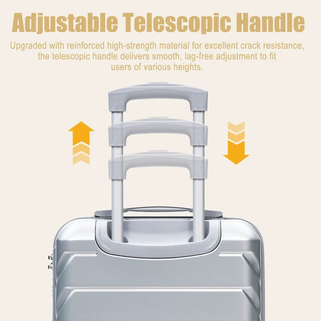 Alt view image 5 of 7 - 20 Inch ABS Hard Shell Carry Luggage, Upgraded Crack Resistant Iron Telescopic Handle Built in Combination Lock 360°