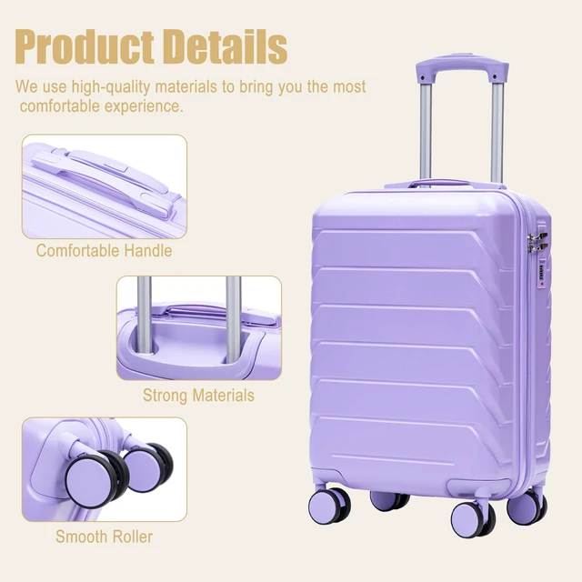 Alt view image 7 of 7 - 20 Inch ABS Hard Shell Carry Luggage, Upgraded Crack Resistant Iron Telescopic Handle Built in Combination Lock 360°