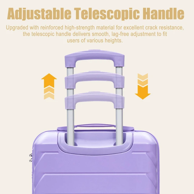 Alt view image 5 of 7 - 20 Inch ABS Hard Shell Carry Luggage, Upgraded Crack Resistant Iron Telescopic Handle Built in Combination Lock 360°