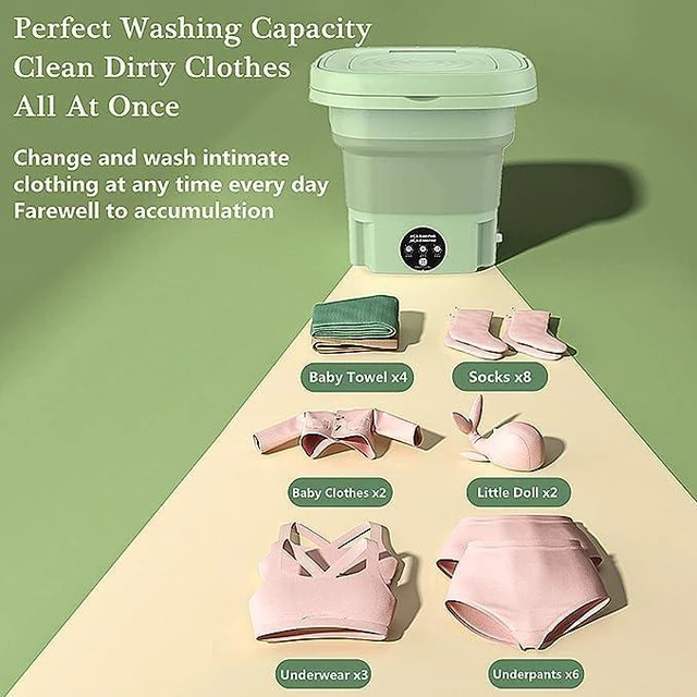 Alt view image 3 of 7 - Portable Washing Machine, Mini Washer, 8L, Deep cleaning of Underwear, Baby Clothes, or Small Items, Perfect for Camping, Apartments, Hotels, College Dorms, Travel, folding washing machine (Green)