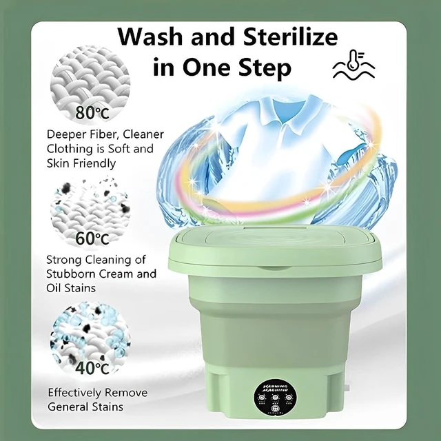 Alt view image 4 of 7 - Portable Washing Machine, Mini Washer, 8L, Deep cleaning of Underwear, Baby Clothes, or Small Items, Perfect for Camping, Apartments, Hotels, College Dorms, Travel, folding washing machine (Green)