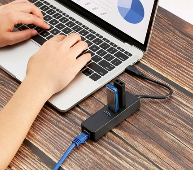 Alt view image 6 of 6 - 3 Ports USB 3.0 Hub Gigabit Ethernet Adapter 10/100/1000 Mbps Converter LAN RJ45 Wired USB Network Adapter