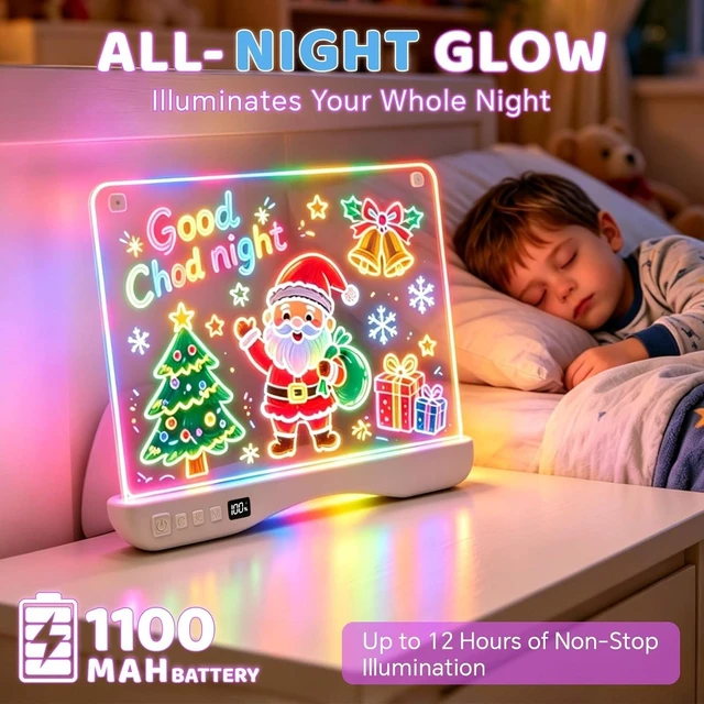 Alt view image 3 of 7 - LED Drawing Board for Kids, 16" Rechargeable DIY Light Up Drawing Tablet, 8 Colors, DIY Stickers, Neon Glow LED Note Board, Gift-Ready for Birthdays & Holidays